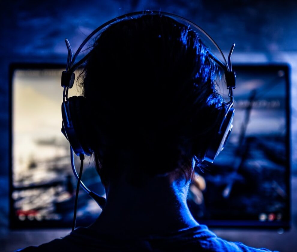 Woman playing video games