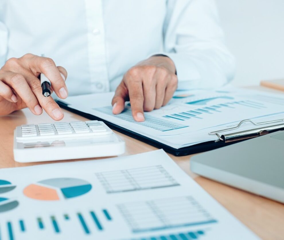 Finances Saveing Economy concept. Female accountant or banker us